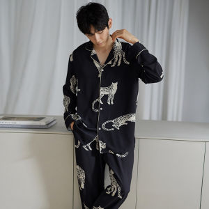 Manxi Spring Autumn Couple Style Long Sleeve Home Clothes Set Simple Home Leisure Cotton Knitted Sleepwear for Youth