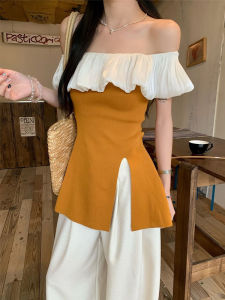 YUEZHONGWEI | Flirty Off Shoulder Ruffled Knitted Top Summer Fashion