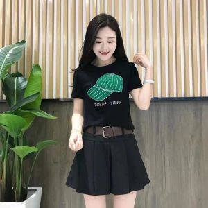 Summer 2024 Heavy Diamond Embellished Hat Print Sweet And Spicy Baring Waist Short Sleeve T-Shirt Women Versatile Stylish Top