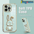 Jingsanc For Infinix Smart 8/Infinix Smart 8 Pro Bracket Casing Electroplated Silicone Cute Phone Case With Rabbit Stand Holder Soft SiliconeTPU Back Cover a01-1. 