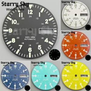Starry Sky 29mm Number Doubel Date Windows Matte Watch Dial Watch Hands With Green Luminous Fits NH35 Movement Watch Accessories