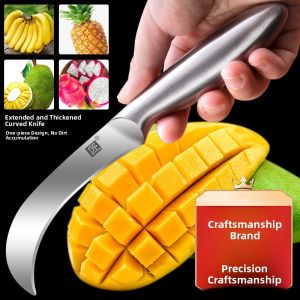Stainless Steel Curved Knife for Fruit Shop Commercial Use Pineapple And Banana Cutter Also Great for Cutting Leeks And Durian
