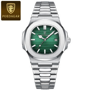 POEDAGAR Square Fashion Mens Quartz Watches Waterproof Luminous Date Business Man Watch Luxury Stainless Steel Male Watch Reloj