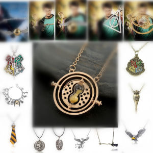 Time Turner Necklace Deathly Hallows Snitch Pendant Hourglass Pendant Long Chain Fashion Enamel Alloy Toy Trinket Party