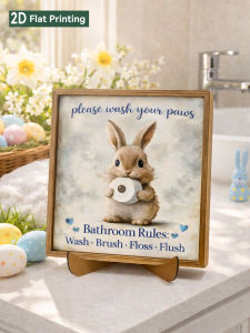 Funny Bunny Bathroom Rules Tabletop Sign - 2D Flat Printed Desk Decor for Easter Home Bathroom Living Room & Bedroom Decor Gift