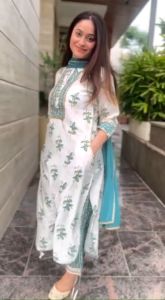 READY STOCK JAIPUR AFHGHANI SUIT COMBINATION OF PRINT AND EMBROIDERY ON NECK