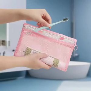 Pink Mesh Multi-Pocket Mini Makeup Bag Swimming Bag Portable Travel Storage Bag Portable Bath Bag Beach Bag One Pack