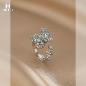 Unique Adjustable Butterfly Ring Mint Dream Elegant Atmosphere Sense Fashionable Jewelry Finger Ring for Women Alloy Embedded