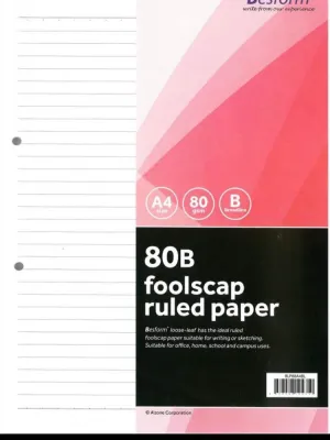 Besform Foolscap Ruled Paper 80B/ A4 80gsm/ Broadline (80 single Sheets loose sheets ) by Azone