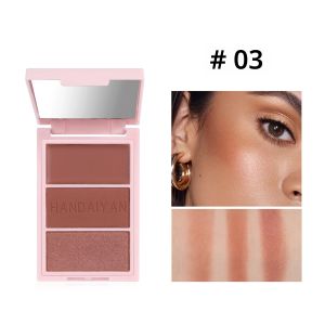 Long Lasting Cheek Rouge สามสี Blush Palette Natural Matte Pink Highlighter แต่งหน้าความงามเครื่องสําอางค์