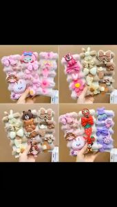 Set 5 dây cột tóc lông nhung đính gâu dâu Lotso thỏ hồng dễ thương - Thun cột tóc - Chun buộc tóc - Dumi Shop