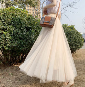 Spring Summer 2023 Womens Half-length Cake Skirt High-waist Slimming Pleated Fairy-like Puffy Midi Skirt Commute Style A-line