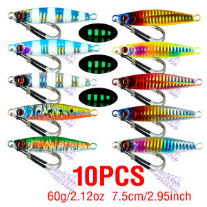 10Pcs Luminous Jig Artificial Hard Baits Glow-in-Dark Sinking Laser Casting Lure Metal Fishing Jigging for Saltwater/Freshwater