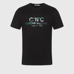CnC Mens round Neck Short Sleeve T-Shirt Summer New Style Colorful Letter Logo Trendy Lightweight Elastic Cotton Tee for Youth