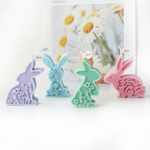 Easter Rabbit Candle Silicone Mold DIY Embossed Flower Pattern Animal Bunny Scented Soap Plaster Making Mould Resin Home Decor