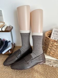 Color Block Mid-Calf Socks Womens Double Roach Mouth Spring Autumn Simple Retro Color Collision Girls Style Bulk Socks