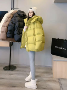 Warm Womens down Jacket Green Avocado Winter 2025 New Style Hooded Removable Cap Cotton Duckling Coat Korean Straight Cut