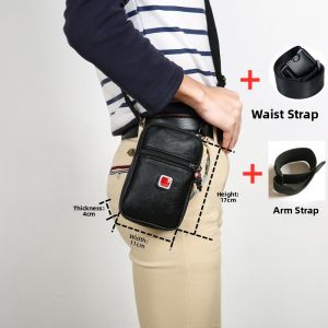 Mens Multi-Functional Belt Bag Leather Feel Mobile Phone Bag Casual Single Shoulder Bag Arm Bag Wear Belt Waist Crossbody Bag