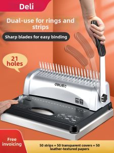 deli | Financial Binding Machine Punching Tool 21-Hole Strip and 10-Hole Comb