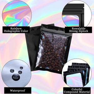 For Manicure Eyelash Display Earrings Ring Jewelry Storage Bag 100Pcs Holographic Ziplock Bags Plastic Laser Iridescent Zip Bags