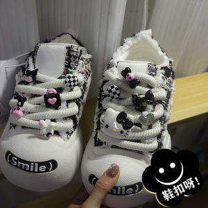 Sweet Hellokitty Shoe Lace Buckle Accessory Coarse Tweed Canvas Smiley Face Little Fragrance Style Dark Series Shoe Parts