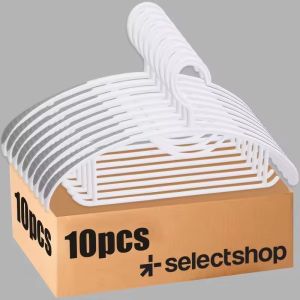 10ชิ้นไม้แขวนเสื้อกันลื่นสำหรับใช้ในครัวเรือนราวตากพลาสติกหนาและกว้างอเนกประสงค์ไม่ทำเครื่องหมายชั้นแขวนแข็งแรง