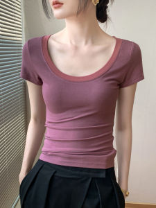 GEBEISHANG | U-neck Purple Stretch Thin T-shirt