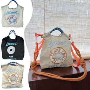 Japanese Style Ball Chain Donut Embroidery Nylon Shopping Bag Simple Commuting Large Capacity Single Shoulder Bag Trendy