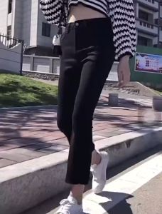 Quần jean ống loe lưng cao màu đen trơn vải jean giấy co giãn Hàn Quốc -HLS-mã 59