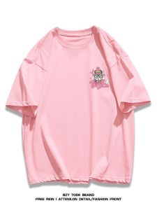 Heavy Weight Pure Cotton Japanese Style Sweet Cartoon ARALE Print Short Sleeve T-Shirt Couple Ins Trendy Summer Tops Men