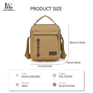 LouisWill Mens Canvas Bag Retro Shoulder Bag Waterproof Messenger Bag Fashion Handbag Commuter Bag Lightweight Casual Bag Fashion Leisure Sport Street Bag for College Student
