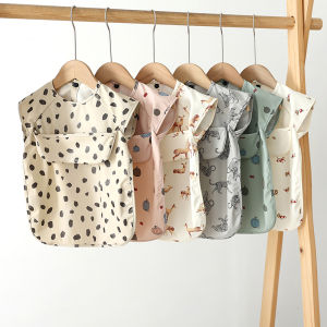 Soft Waterproof PU Bib with Pocket Toddler Kids Sleeveless Adjustable Feeding Cloth Little Boy Girl Painting Smock