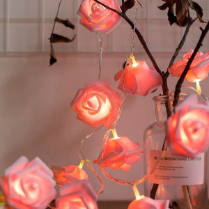 3M 20LEDs Festoon Rose Flower String Light Wedding Fairy Battery Garland Lights for Party Mothers Day Home Bedroom Decoration