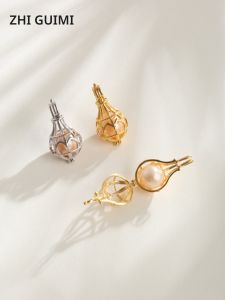 สร้อยคอจี้ไข่มุกเงินแท้ S925 ไม่มีรู ตัวดับเพลิงนางฟ้า จี้ไข่มุกแบบฝังเพชรแบบโลหะผสม ห่วงจี้ไข่มุกแบบโลหะผสม