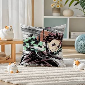 Bandai | Demon Slayer Daki Gyutaro Anime Plush Pillow Cover Soft Short Plush Cushion Cover For Sofa Bedroom Home Decor Gift Decoration