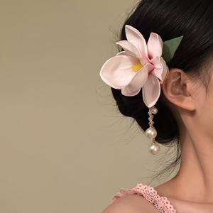 Original Design Sweet Pink Magnolia Flower Hairpin Moonlight Flower Makeup Headwear Spring Summer New Style Fashion Accessories