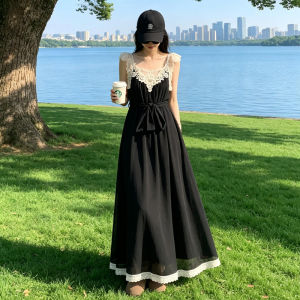 LIRUSHAN | Vacation Style Slimming Black Lace Dress
