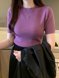 YOLO Summer New T shirt Slim Knit Sweater Short Sleeve Top Womens Pullover Sweater