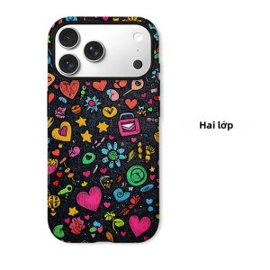 Ốp Điện Thoại iPhone Họa Tiết Trái Tim Graffiti Đen Hai Lớp Chống Sốc Chống Xước Chất Liệu PC Mềm + TPU Chống Bụi Chống Trượt