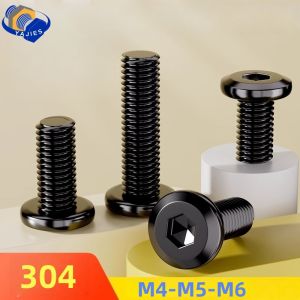 SS A2 Black M4M5M6 Allen Head Screws 304 Stainless Steel Hex Socket Flat Head Bolts for Furniture Woodworking DIY Windows Doors