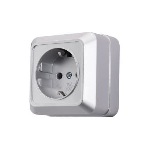 Ổ Cắm Điện Gắn Tường Tiêu Chuẩn EU Chất Liệu Nhựa Sơn Bạc Chống Cháy Có Tiếp Địa Dùng Cho Nhà Ở