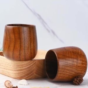 2PCS KEMORELA Japanese Tea Cup Wooden Water Cup Drinking Cups Summer Winter Drinkware Home Kitchen Items 5.7OZ/170ML