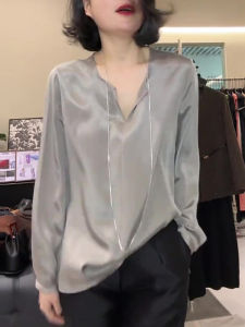 UYFY | Autumn New Plus Size Loose Casual Long Sleeve Womens Shirt Design Sense Fashion Grey Elegant Style Polyester Fiber Blouse