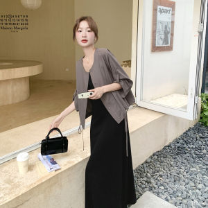 Black Gentle Style Womens Dress Set Two-Piece Suit Korean Retro Artistic Short Outerwear Autumn New Arrival Casual Loose Fit