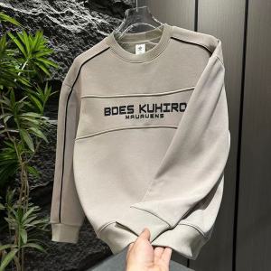 Retro American round Neck Sweatshirt Mens Autumn Winter New Fashion Loose Casual Fleece Lined Base Shirt for Youth