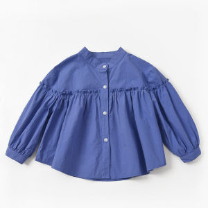 Princess Style Long Sleeve Cotton Shirt for Girls Spring Autumn Childrens Clothing Pure Cotton Skirt Design Kids Apparel