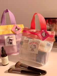 Sanrio | Sanrio Licensed Mesh Handbag - Hello Kitty My Melody Kuromi Pochacco Cute Storage Bag for Women & Girls