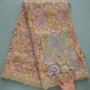 African Guipure Cord Lace Fabric Intricate Floral Pattern Delicate Embroidery Hollow Out Ethnic Vintage Lace For Wedding Dress