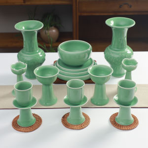 Rongcheng Porcelain Candlestick Buddhist Altar Decorative Ceramics High Footed Incense Burner Fruit Tray Chinese Style Home Decor