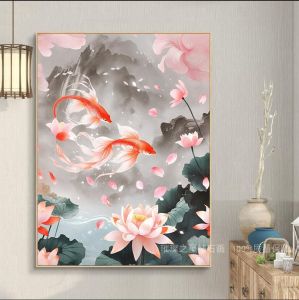 New 2025 Diamond Painting Handmade Point Stick Drill Carp Landscape Cross Stitch Living Room Bedroom Decorative Artwork Canvas